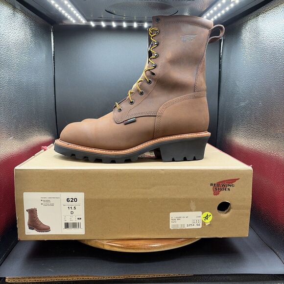 Red Wing 620 9” Mens Size 11.5 Logger Boots Waterproof Brown Soft Toe Work main image 4